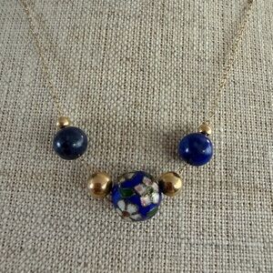 14k Gold Lapis Lazuli & Cloisonné Beaded Necklace
